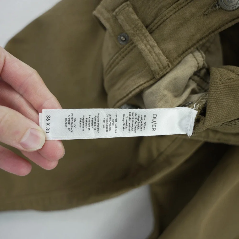 DU/ER No Sweat Pant Mens 36x30 Tobacco Khaki Brown Slim Performance Trousers